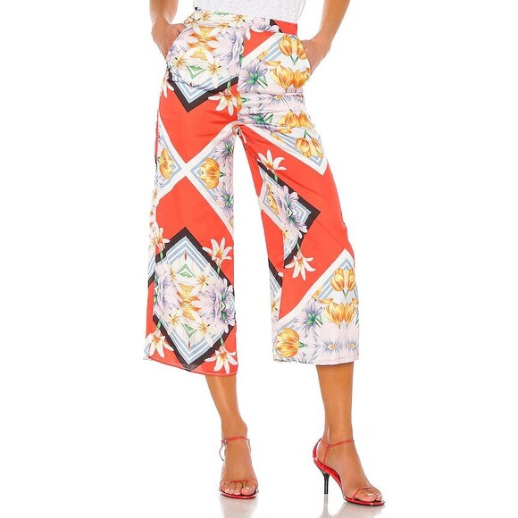 SONG OF STYLE Pants Womens Medium Red Floral Scarf Crop Wide Leg Tropical GREER - Picture 1 of 11